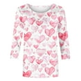 thumbnail image 4 of Women's Plus Size T Shirts Valentines Cute Heart Print 3/4 Length Sleeve Crewneck Tees Summer Tops, 4 of 5