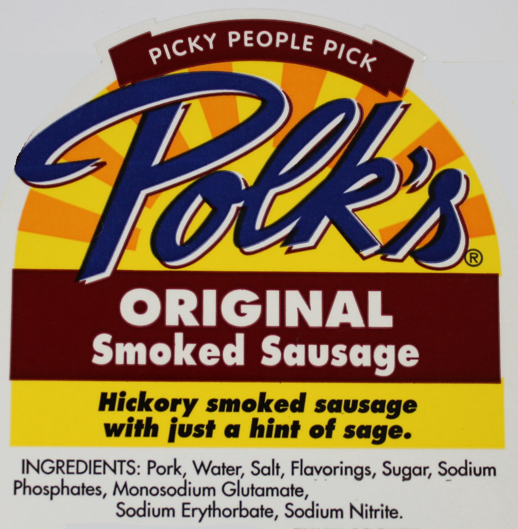 Polk's Hickory Smoked Original Sausage, Made with Pork, Fully Cooked, Keep Refrigerated, 16 oz