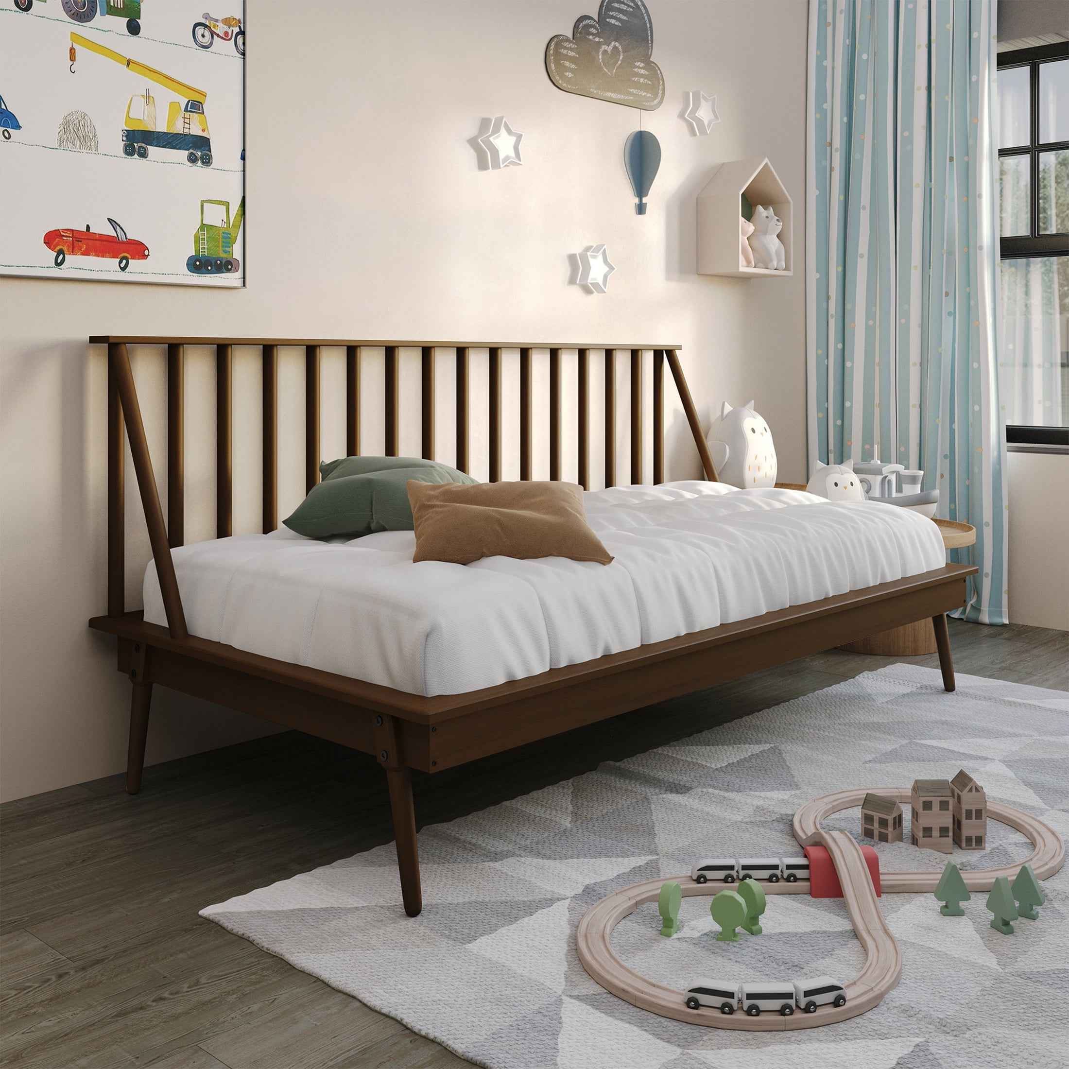 Castle Place Vintage Spindle Twin Size Wooden Daybed, Walnut