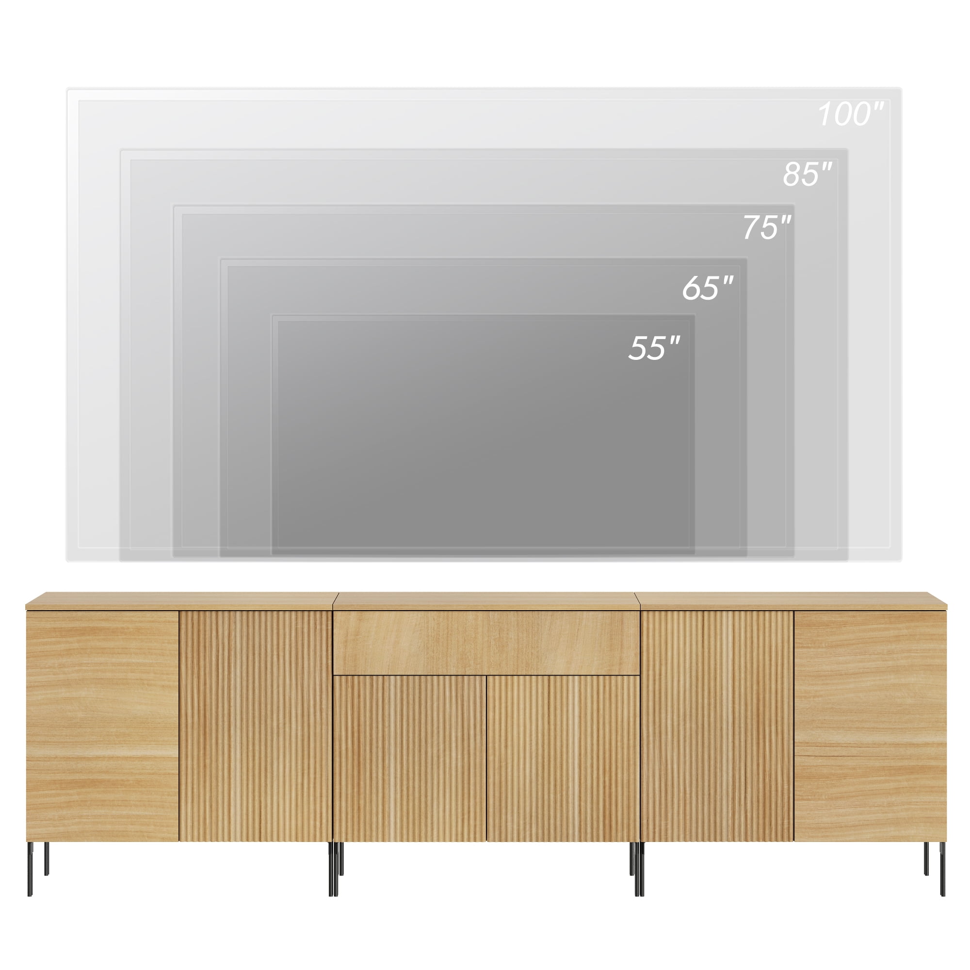 94.5" Modern Reeded Dresser TV Stand for TVs up to 100 Inch, Entertainment Center with Adjustable, Wooden TV Console with Storage for Living Room