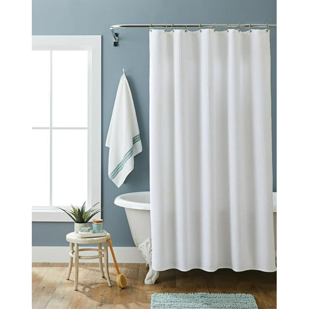 white shower curtain pole