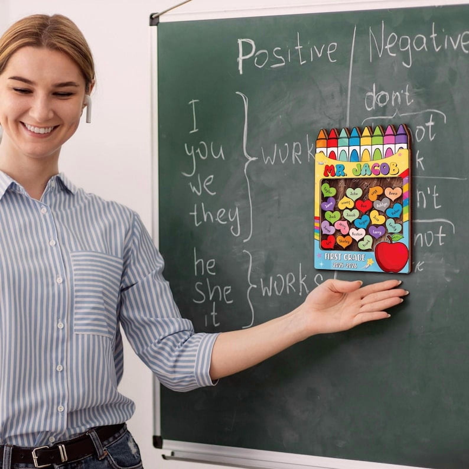 Personalized Teacher Magnet – End of Year Teacher Gift, Teacher Appreciation Crayon Shaker Magnet with Kids' Names, Classroom Decor