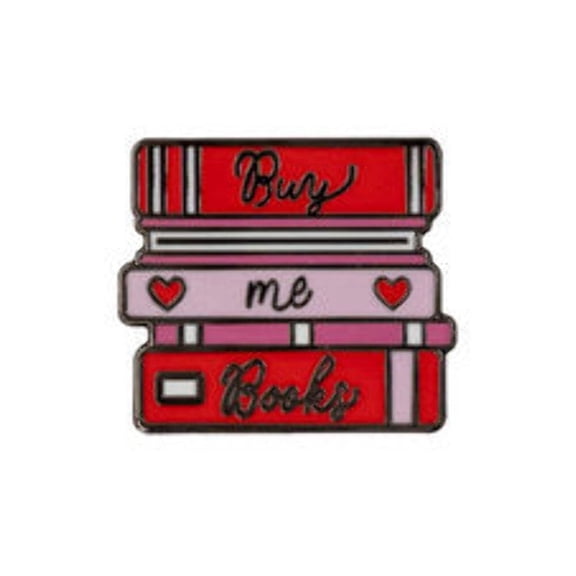 Out of Print: Buy Me A Book Stack Enamel Pin