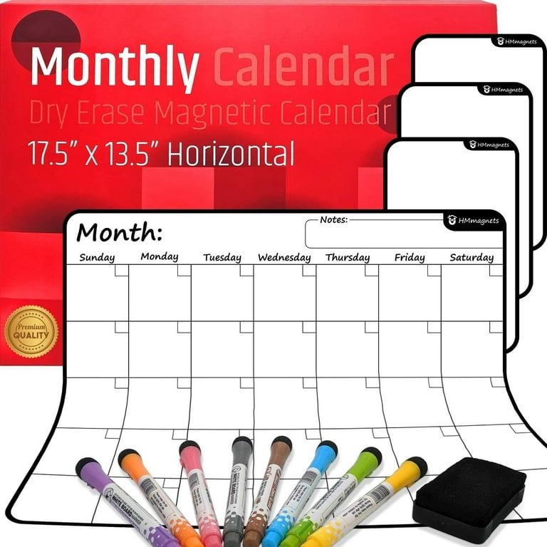 Large Dry-Erase Magnetic Monthly Calendar + Free Bonus: 3 Grocery/to-Do  List Whiteboards (Organizer/Planner) for Kitchen Fridge - Full Set: 8  Markers + Eraser | Stain Free | Horizontal - Walmart.com