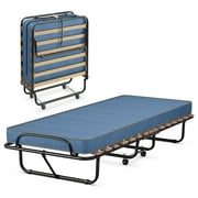 Costway Portable Folding Bed with Memory Foam Mattress Rollaway Cot Navy Made in Italy