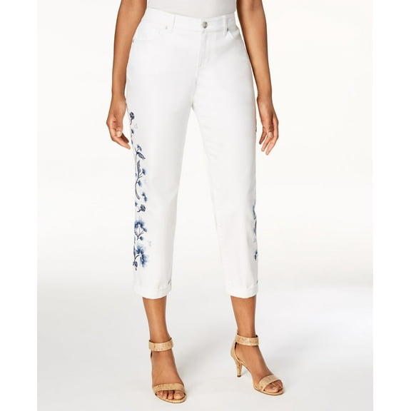 Style & Co Embroidered Cropped Boyfriend Jeans Bright White 6