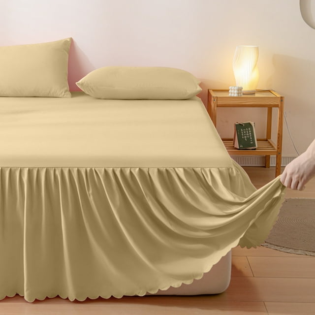 YIMWNYI Bed Skirt, Solid Color Bedspread, Polyester Cotton, Non-Slip Protective Cover, Ruffled Edge Design, Durable and Chic Bed Hat