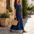 thumbnail image 5 of Summer Womens Dress Off Shoulder Ruffled Neckline Short Sleeve & Side Pockets Maxi Dress, 5 of 7