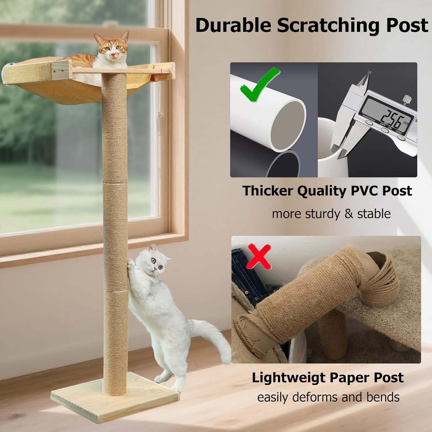 Window Perch with Tall Scratching Posts, Inside  Climbing Tree Hammock Mounted with Suction Cups for Sleeping Playing and Watching Birds