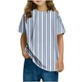thumbnail image 2 of Spazoro Toddler Girls T-shirts, Summer Striped Casual Crewneck Short Sleeve Tops Tee Light Blue Size 13 T, 2 of 6