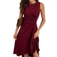 thumbnail image 2 of Women'S Summer Sleeveless Ruched Waist Flowy A Line High Low Midi Cocktail Dress Wine Red L, 2 of 6