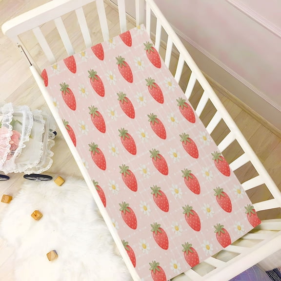 Wobogo Strawberry Daisy Baby Crib Sheets Super Soft Microfiber Playard Sheet Fitted Design for Maximum Comfort and Safety 39×27×5in