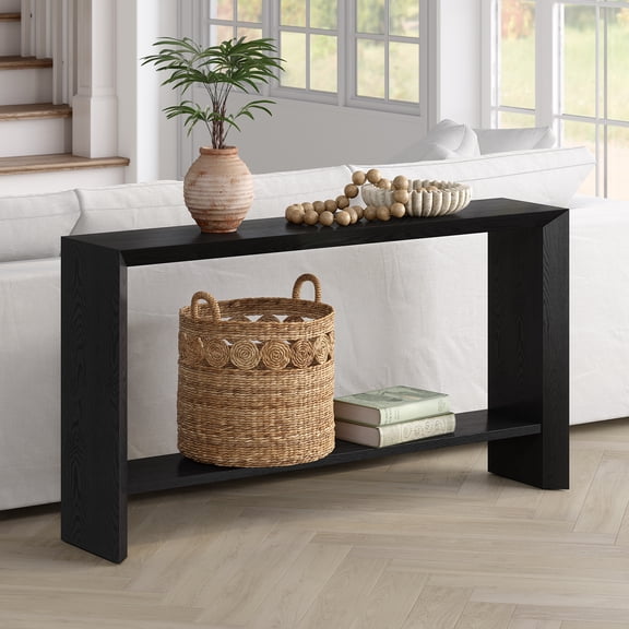 Osman 55" Wide Rectangular Console Table in Black Grain