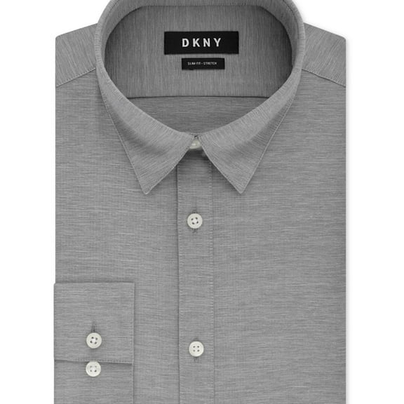 DKNY Mens Active Stretch Button Up Dress Shirt, Grey, 15" Neck 34"-35" Sleeve
