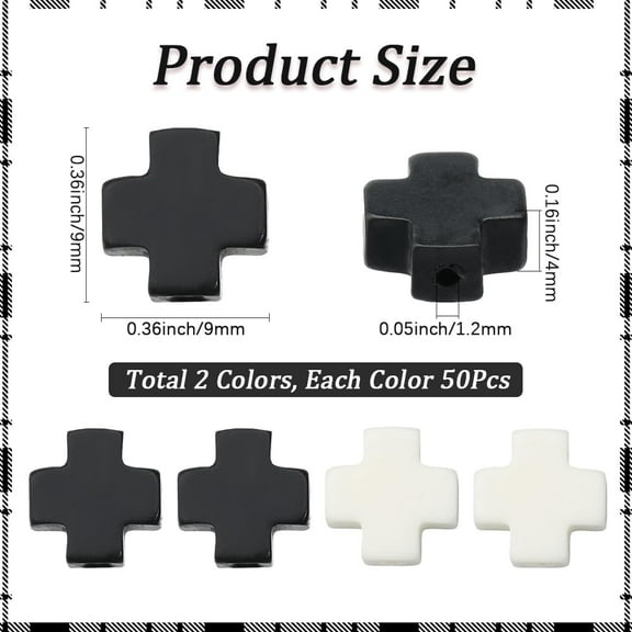 1 Box 100Pcs Stone Cross Beads Crosses Beads Bulk Small Black White Coral Strands Crucifix Easter Gemstone Spacers for Jewelry Making DIY Bracelet Necklace Crafts Supplies Women Accessories