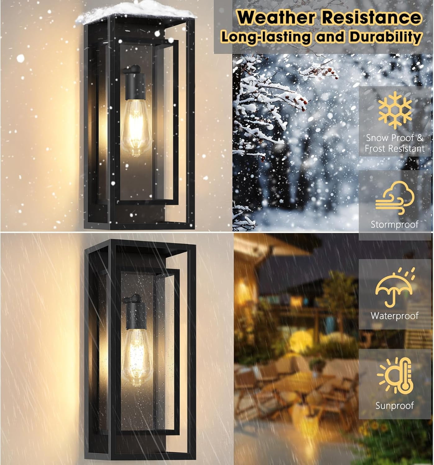 16.5'' Large Outdoor Wall Light Fixtures Porch Wall Lanterns Exterior Waterproof Lanterns Porch Sconces Wall Mounted Lighting with E26 Sockets & Glass Shades