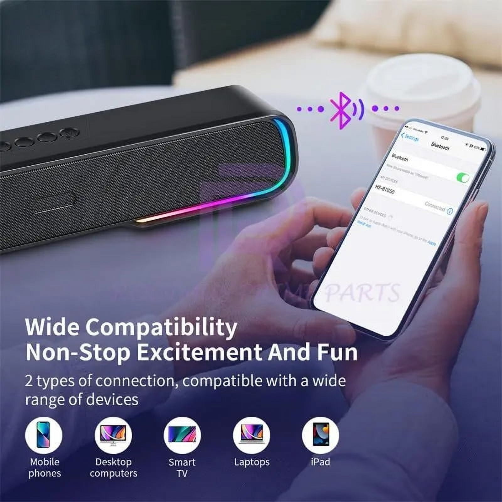MYJTOPUS LED Soundbar Speaker Sound Bar, Mini Subwoofer Soundbar with Bluetooth Wireless for TV, Computer, Black