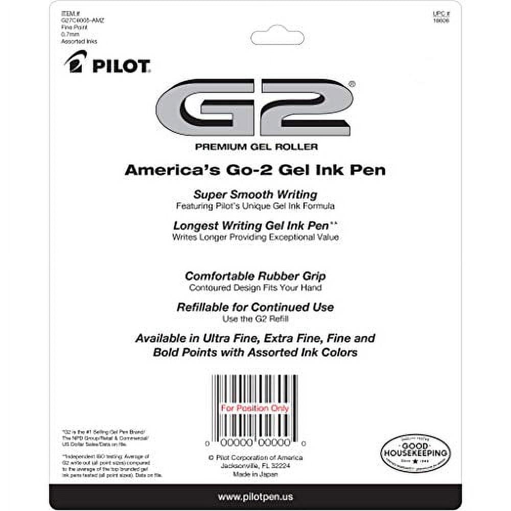 Pilot, G2 Premium Gel Roller Pens, Fine Point 0.7 mm, Assorted Colors, Pack of 8 Assorted Classic