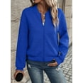 thumbnail image 5 of Women Round Neck Regular Sleeve Geometric Jacquard Bomber Jacket - Loose Fit, Blue, S-5XL, Spring and Autumn, 5 of 7