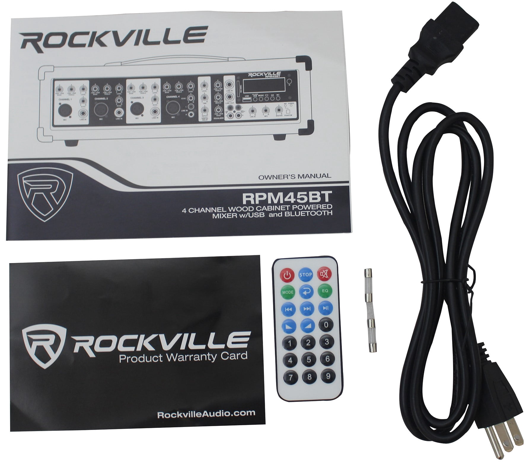 Rockville RPM45BT 1800w Powered 4 Channel Mixer/Amplifier w Bluetooth/EQ/Effects