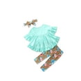 thumbnail image 2 of Diconna Toddler Kid Little Girl Outfit Flared Flutter Top Shirt Dress+Floral Legging Pants Clothes 3Pcs/Set Green 4-5 Years, 2 of 5