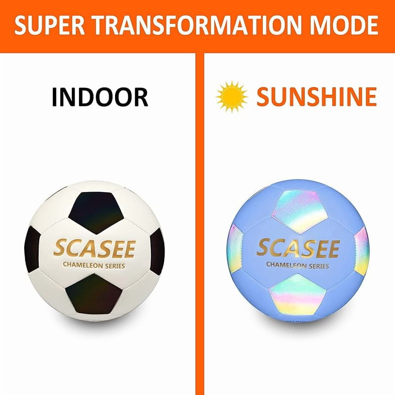 Glow Soccer Ball-Flash Holographic Reflective and Leather Size 4 & Size 5 Soccer Balls (Adult/PRO)-Discoloration in The Sun-Gifts for Men Women Indoor Outdoor Soccer Training