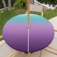 thumbnail image 6 of Round Outdoor Tablecloth with Umbrella Hole and Zipper, Teal Purple Ombre Fitted Table Cover with Elastic Edge for 36-44 Inch, Modern Geometric Striped Abstract Art Waterproof Patio Tablecoths, 6 of 9