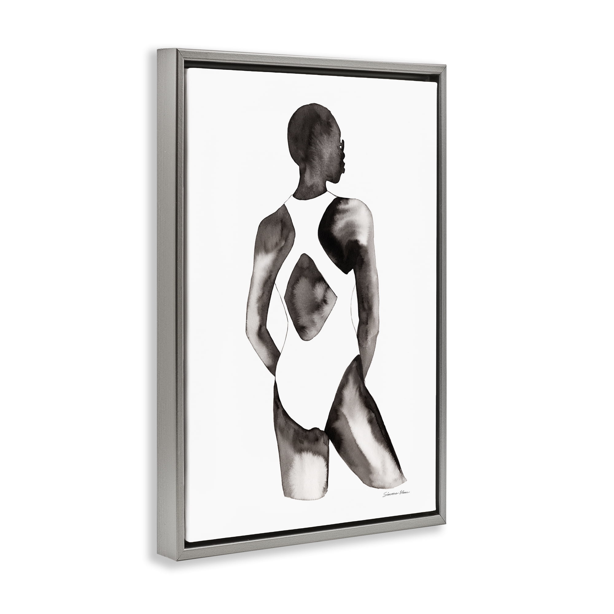 Stupell Industries Beach Day Swimsuit Silhouette Gray Framed Floater Canvas Wall Art, design by Simone Elum