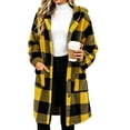 thumbnail image 5 of ibuvkizy Womens Buffalo Plaid Fuzzy Long Fleece Coat,Lapel Collar Button Up Teddy Sherpa Warm Oversized Winter Hooded Outer Jacket with Pockets,S, 5 of 6