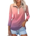 thumbnail image 4 of UTSJKR Womens Half Zip Tops Vacation Basic Loose Fit Flowy Pullover T Shirts 3/4 Length Sleeve Tunic Tops 2024 Fashion Gradient Color Crew Neck Blouses Pink XXL, 4 of 7