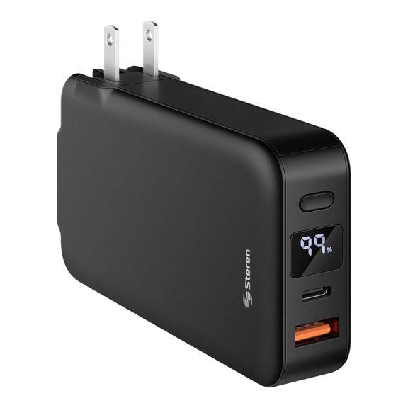 Cargador USB con Power Bank de 10,000 mAh, PD 20 W / QC 18 W con 1 salida USB C, 1 salida USB, cable