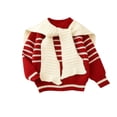 thumbnail image 2 of Blusas y camisas de cuello redondo y manga larga para niñas y niños Otoño e Invierno Suéter de punto de manga larga con diadema a rayas y chal Top de poliéster para niños, 2 of 6