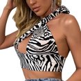 thumbnail image 4 of Sexy Casual Mujer Sin mangas Impreso Camis Cuello halter Tops Señoras Ahueca hacia fuera el chaleco Pompotops lopia997483, 4 of 9