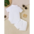 thumbnail image 3 of PureChapter Baby Boy 3-Piece Baptism Outfit Set – Short Sleeve Collared Waffle Knit Vest Bodysuit, Shorts & Detachable Bow Tie, Gentle Christening Wear for Infants, 3 of 10