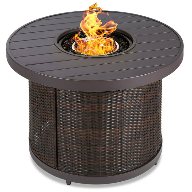 32in Round Gas Fire Pit Table, Round Gas Fire Pit Table Top View