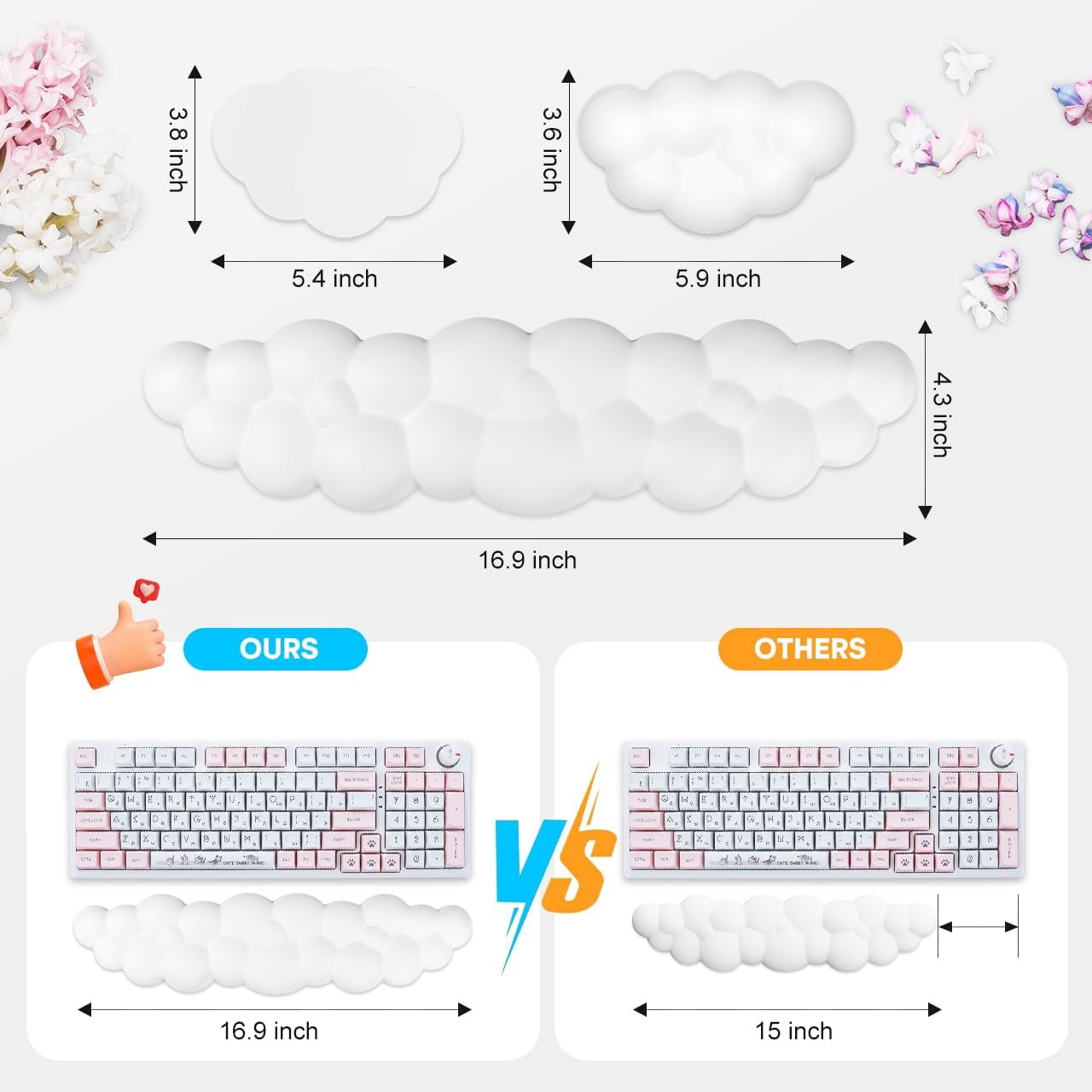 Upgrade Leather Cloud Keyboard Wrist Rest, Rest with Non-Slip PU Base, Comfortable Memory Foam for Computer Laptop Mac Gaming Office and Pain Relief Wish New Year Gift