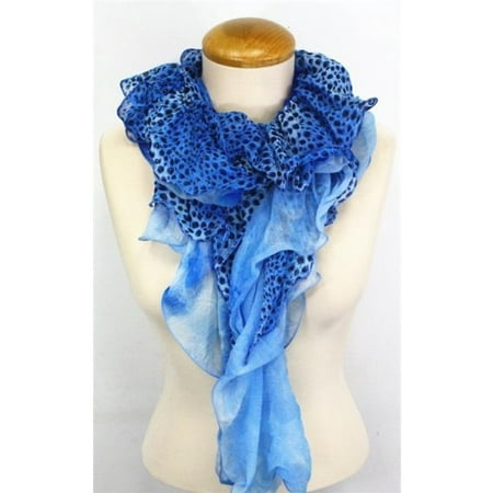 Ruffle Scarf - Memories MSF170-4-09 Blue Leopard Print Ruffle Scarf