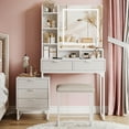 thumbnail image 3 of Makeup Vanity Desk with Mirror and Lights, Vanity Table with 5 Drawers, Vanity Set with Stool and Removable Side Storage Cabinet for Bedroom, 3 of 7
