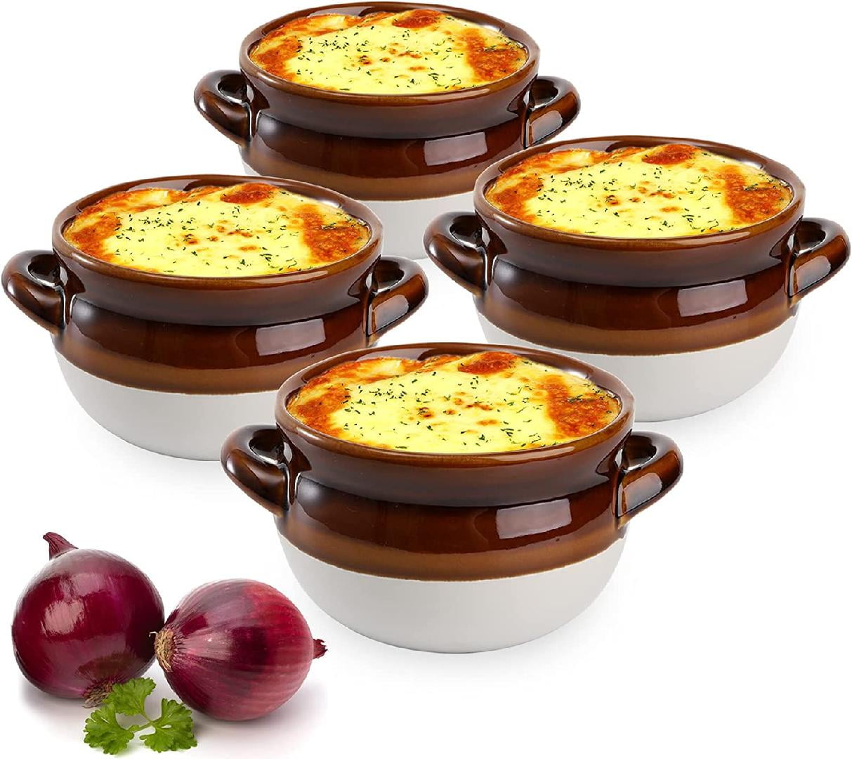4 Pack 16 Oz French Onion Soup Bowls with Handles, Ceramic Soup Bowls