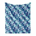 thumbnail image 1 of Blue Soft Flannel Fleece Throw Blanket, Retro Style Vintage Modern Design with Mosaics and Geometrical Squares, Cozy Plush for Indoor and Outdoor Use, 50" x 70", Pale Blue Dark Blue, by Ambesonne, 1 of 6