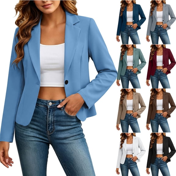 Stamzod Blazers for Women Business Casual Open Front Long Sleeve Dress Jackets Slim Fit Work Office Blazer with Button Red M