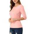 thumbnail image 4 of INSPIRE CHIC Women's Tops Elbow Sleeves Boat Neck Slim Fit Classic Casual Tee Shirt S Pink, 4 of 7