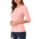 thumbnail image 4 of Camisetas casuales de mujer Inspire Chic con mangas de codo, cuello barco, ajuste slim, color rosa, talla M, 4 of 7