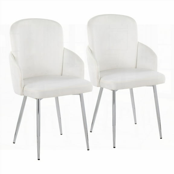 Dahlia 2-Piece Contemporary Dining Chairs in Cream Velvet with Chrome Metal & Gold Accent