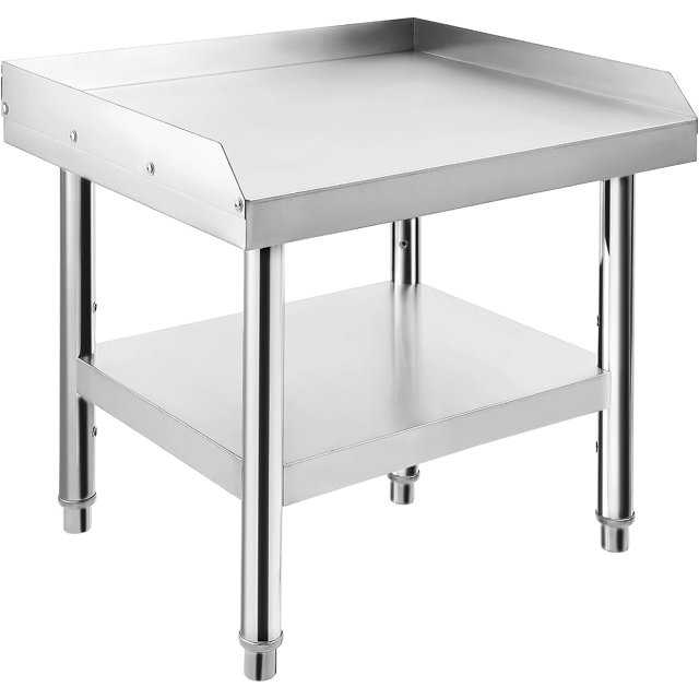 Stainless Steel Equipment Grill Stand Table | 24"x24"x24" | 1000 Lbs Top Shelf Capacity, 220 Lbs Bottom Shelf | Adjustable Legs with 2" Edge Baffle | for Hotels, Homes, Commercial Kitchens