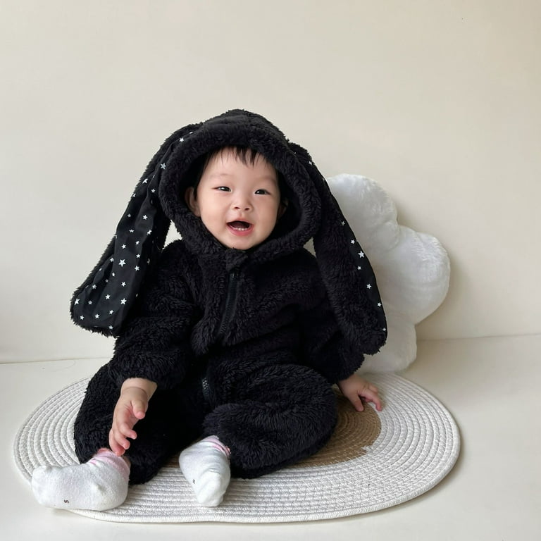 Baby Easter Bunny Outfit Rabbit Long Ears Hoodie Zipper Fleece Romper Toddler One Piece Jumpsuit