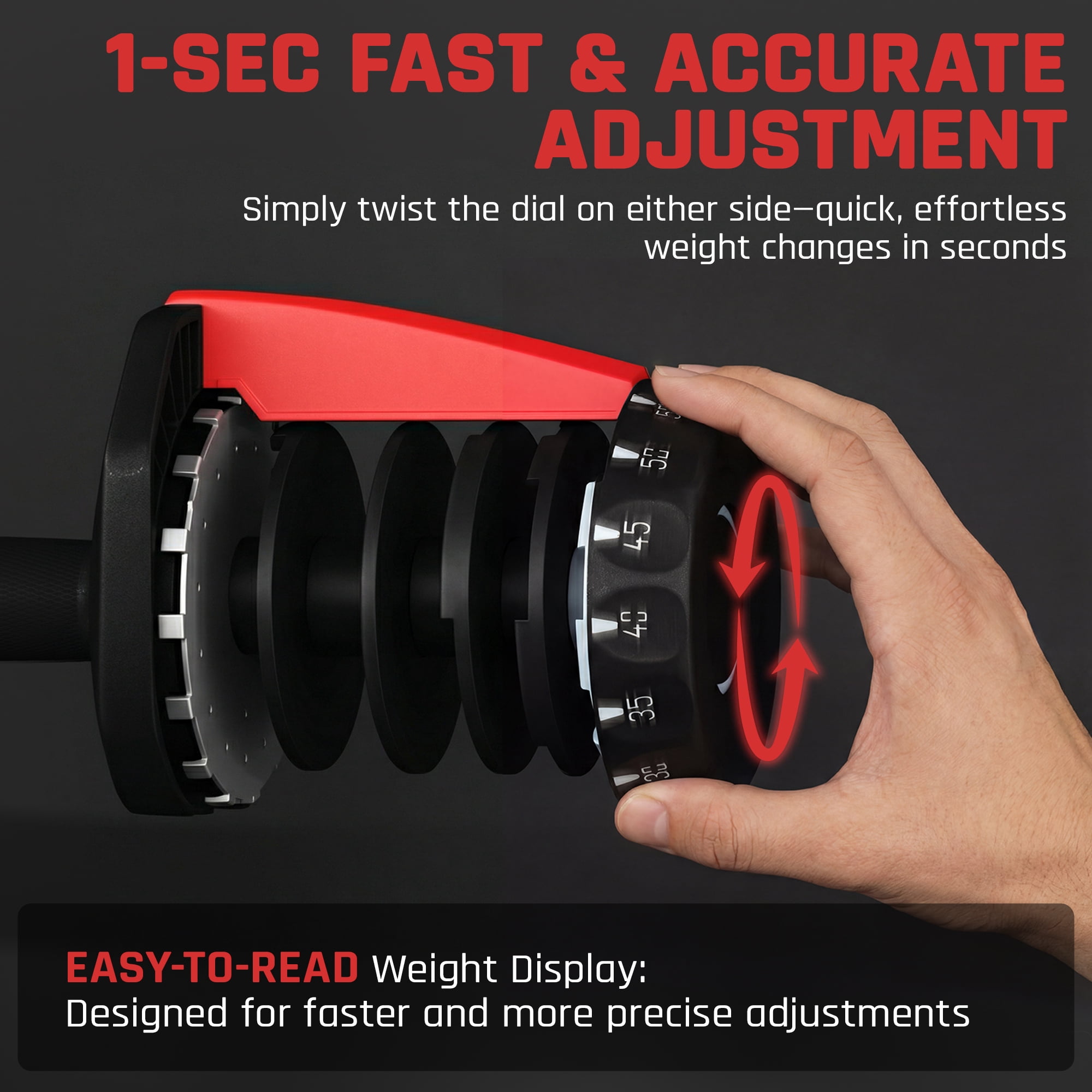 Renwick 5-52.5 lbs Quick Adjust Dumbbell Set for Home Gym, Set of 2, Black/Red