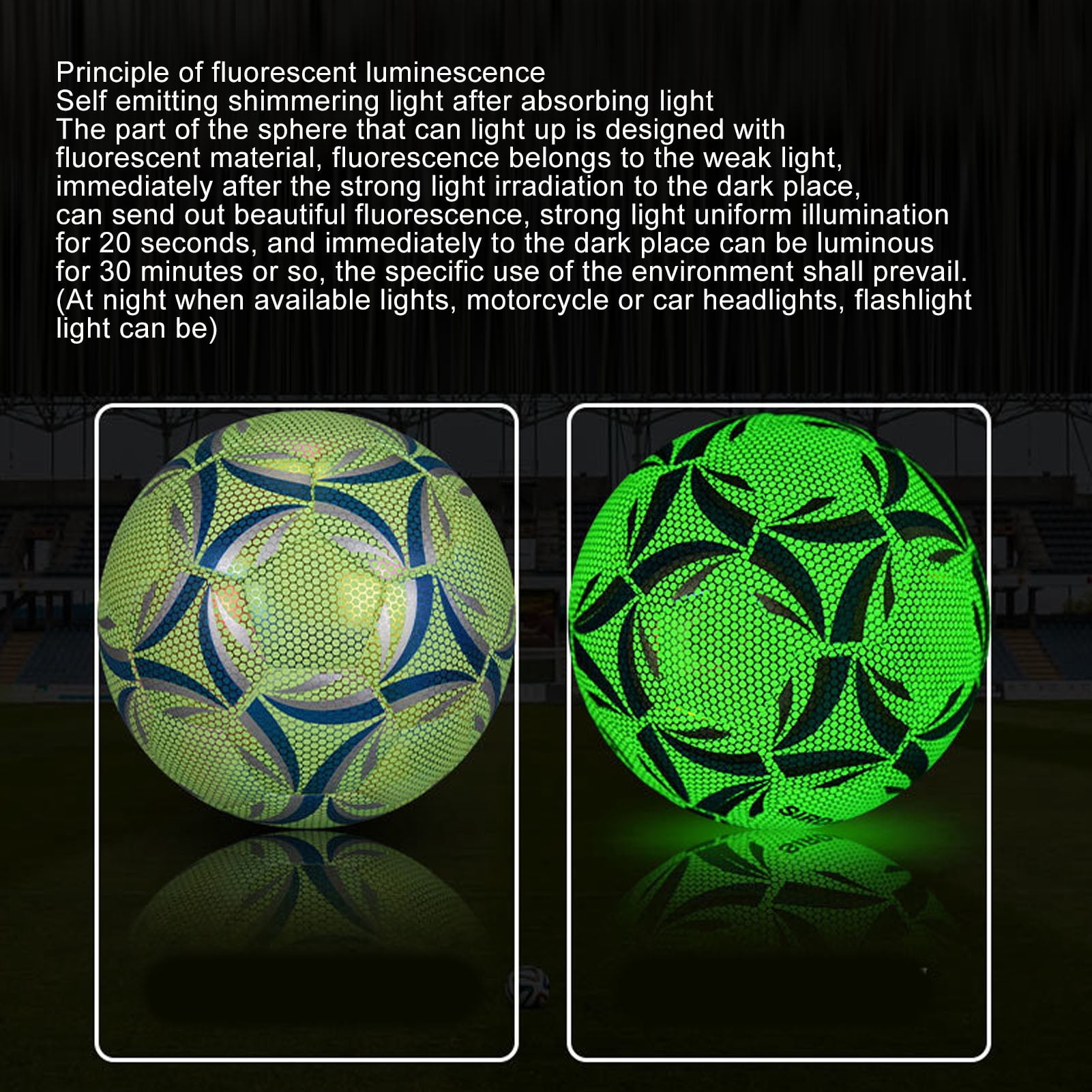 Rupoun Glowing Soccer Ball Size 5 Luminous PU Leather Light Up Football Reflective Wearproof Training Gear for Night Games Glow in the Dark Kids Adults Match Equipment