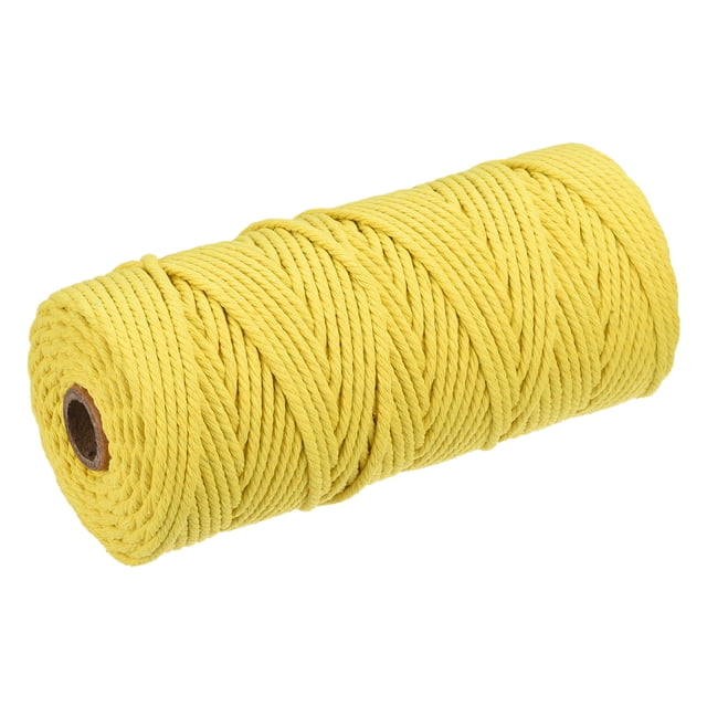 Unique Bargains Cotton Rope Twine String Twisted Braided Cord, Yellow 100m/109 Yard for Wall Hanging, Macrame Knotting