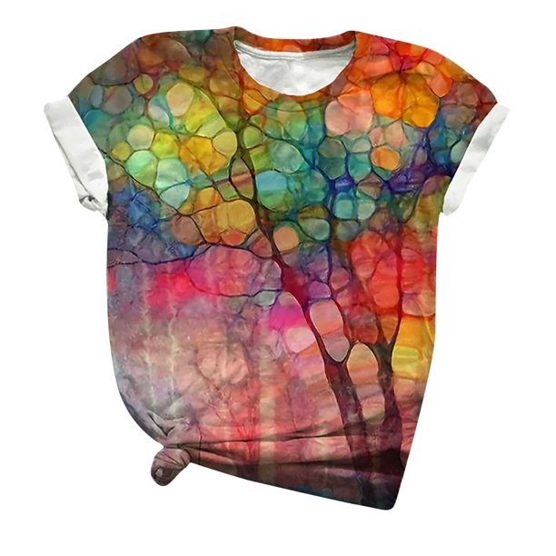 Blusa holgada de manga corta con cuello redondo y estampado a la moda para mujer Pompotops hfajkhk128599